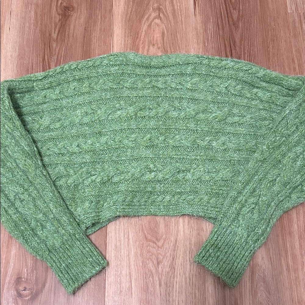 Zara Green Cable Knit Cropped Sweater Wrap Sweater Criss Cross Sweater - Picture 10 of 11